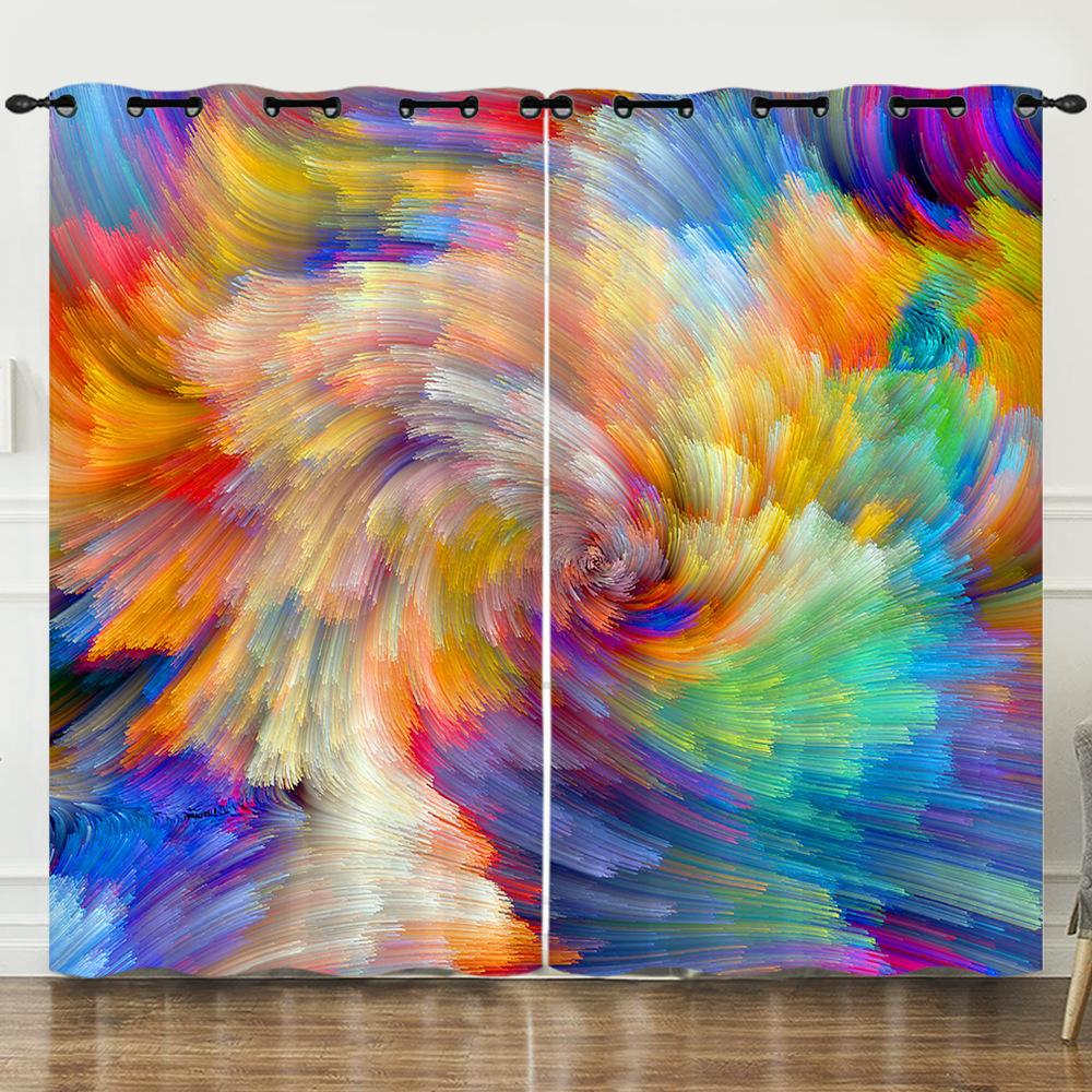 Curtains 3D Three-dimensional Pattern Curtains Nordic Wind Irregular Special-shaped Blackout Curtains Bedroom Free of Punching