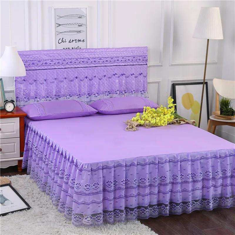 3pcs Set Bed Spread Princess Lace Bed Skirt Solid Color Luxury King Queen Bedspread with 2pcs Pillowcase