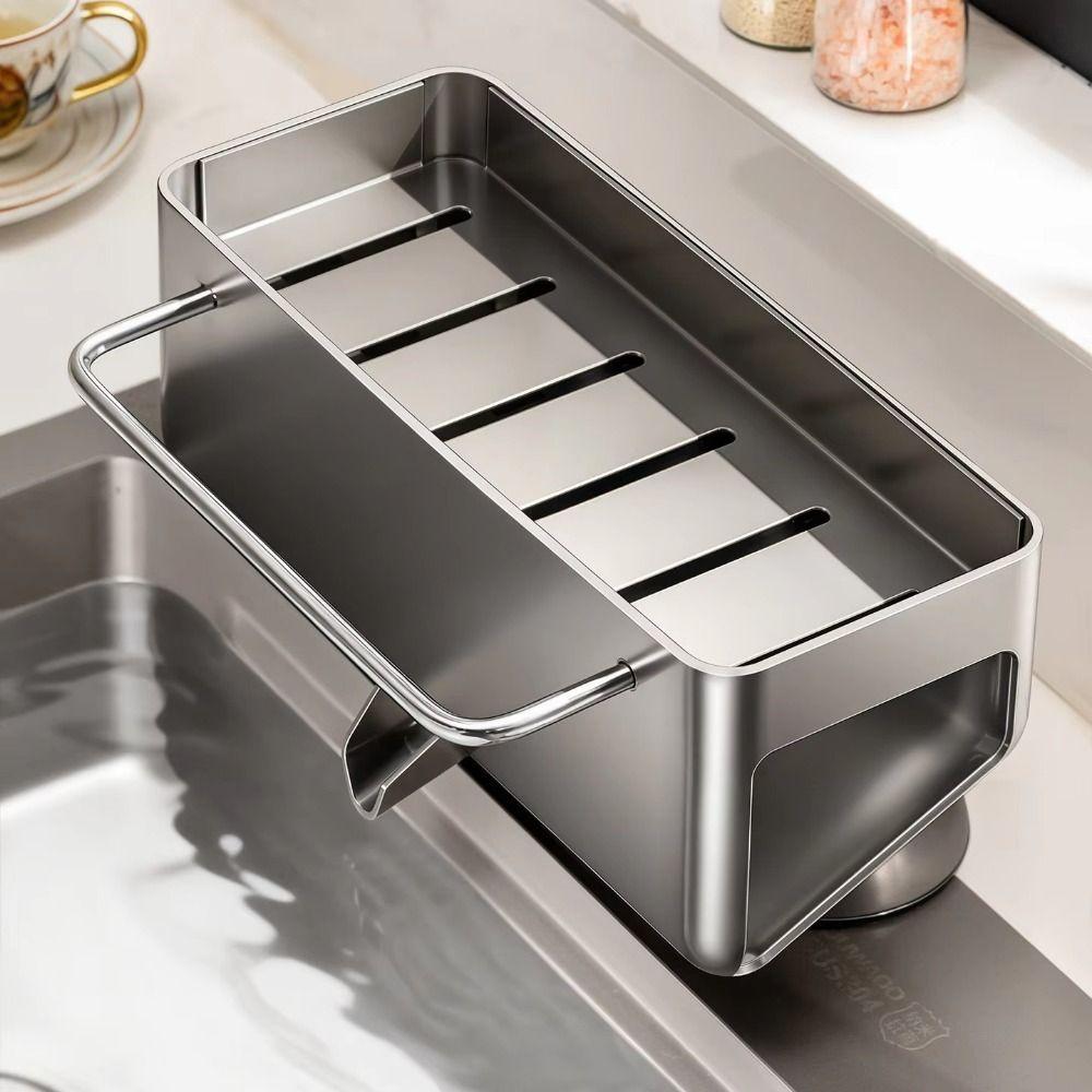 Punch Free Suction Cup Sink Drain Rack Wall Mounted Dishcloth Drying Rack for Kitchen