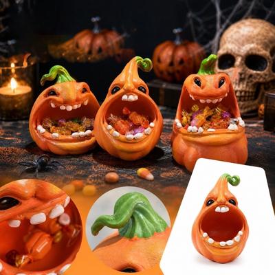 Halloween Pumpkin Resin Candy Jar Decorative Figurine for Home Table Centerpiece
