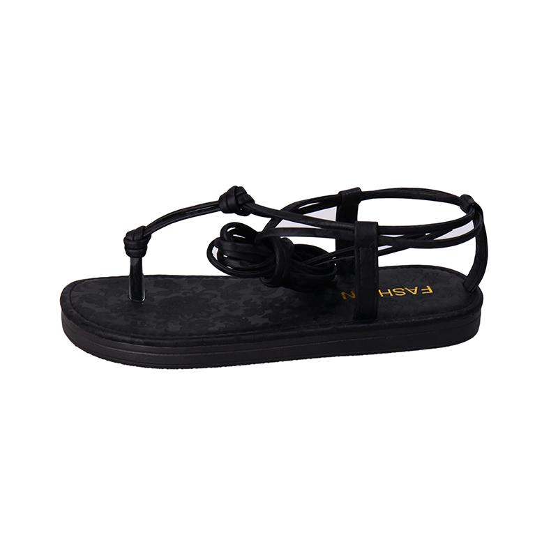 Fashion Roman Sandals Women's New Summer Round Toe Cross Lace-up Fairy Wind Cutout Non-slip Wear-resistant Flat Cooling Boots