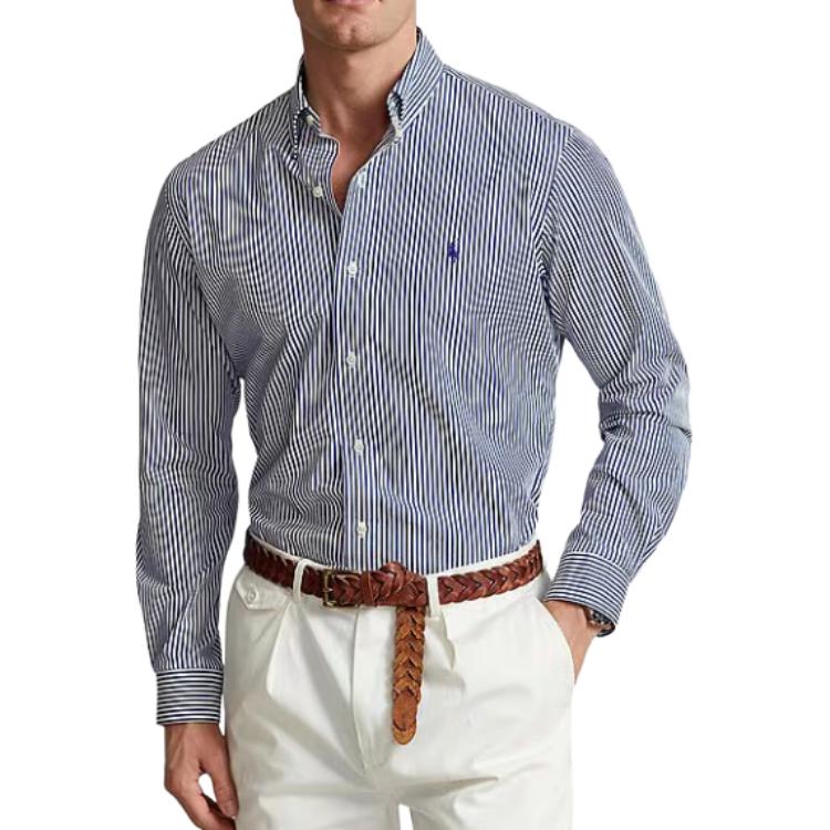 

Polo Ralph Lauren Рубашка с длинным рукавом и полосатым воротником поло для мужчин, рубашки, темно-синий 710929343-001 S