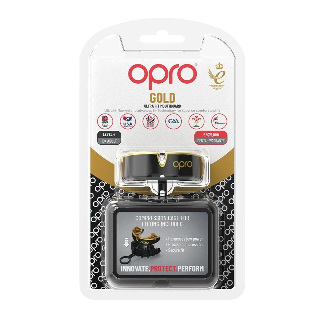 Ochraniacz na zęby OPRO Mouthguard Gold Ustnik do boksu i sportów walki Doskonałe dopasowanie dzięki unikalnemu systemowi dopasowania opracowanemu przez Dental Lab Official