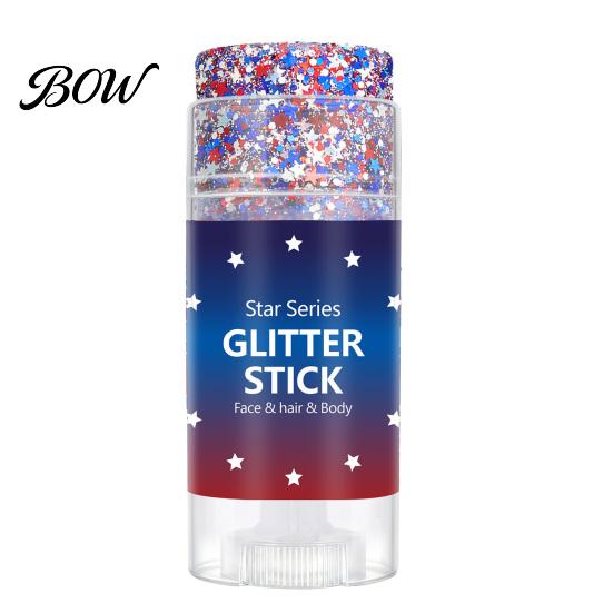 Red White Blue Glitter Stick Patriotic and Body Stick, 4th of July Accessories for Women Kids, Sparkling Independence Day Face Hair Outfits, A