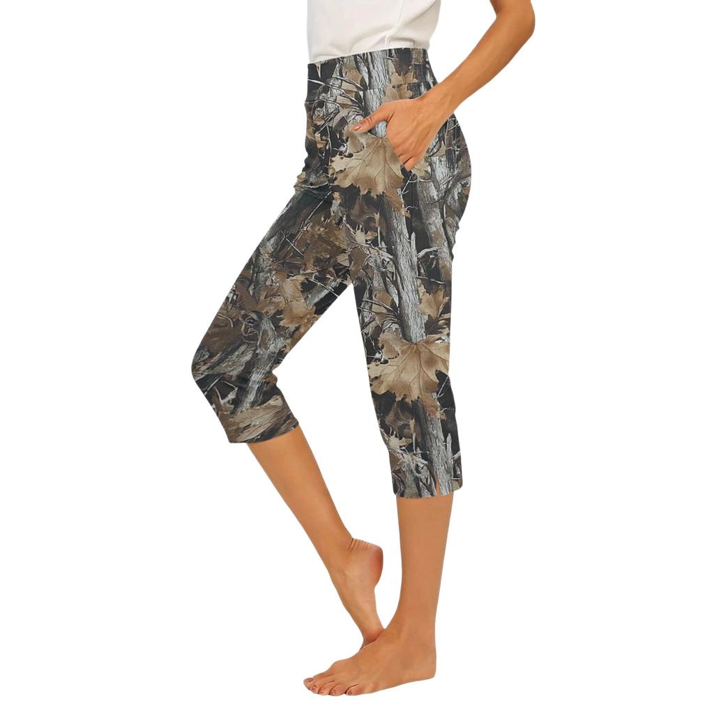 Women Elastic Waist Casual Capri Pants Slim Fit Side Slit Pockets Lightweight Stretchy Bottoms for Everyday Wear