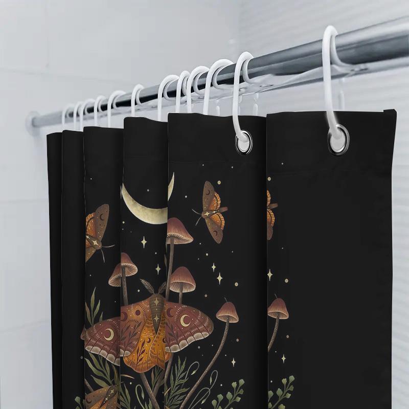 Mushroom Moth Shower Curtain Nature Forest Cottagecore Aesthetic Home Decor Vintage Gothic Dark Academia Room Divider Backdrop