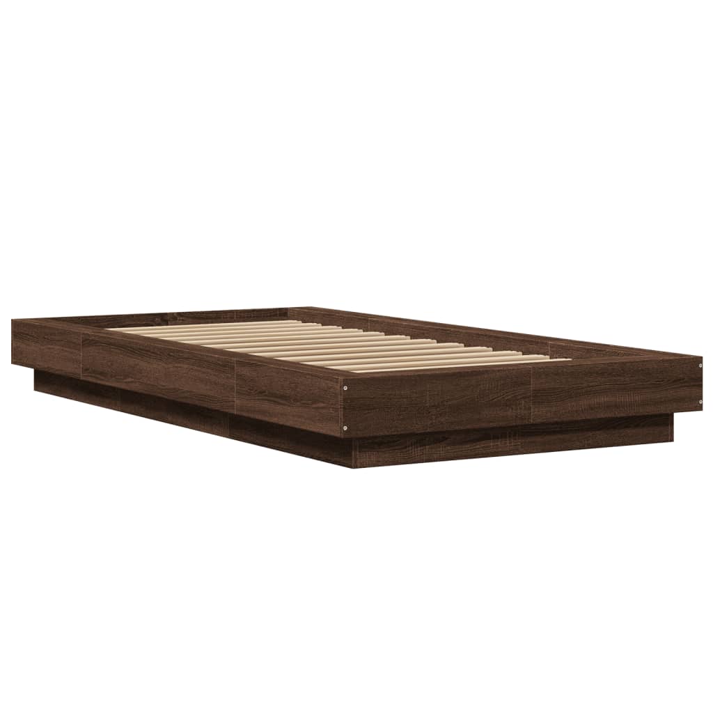 Brown Oak Effect Bed Frame 75 X 190 Cm Engineered Wood