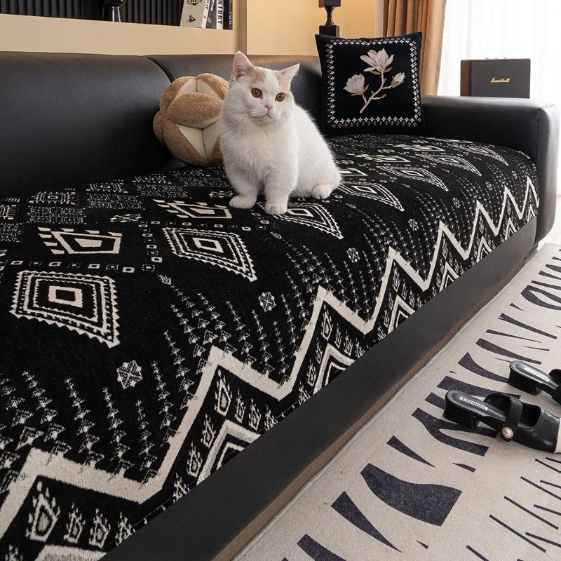Geometry Pattern Chenille Non-Slip Sofa Cover All-Season Durable Dustproof Anti Cat Scratch Backrest And Armrest Towels