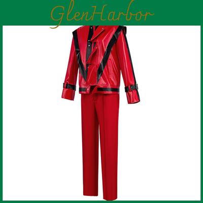 Michael Jackson Cosplay Kostuum Rode Leren Jas En Broek Voor Podiumartiesten