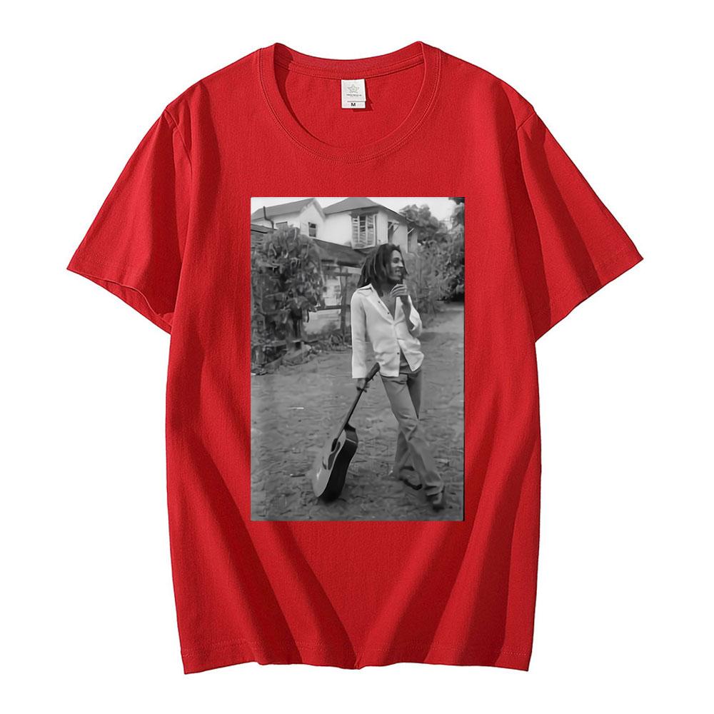 Bob Marley Black White Guitar Novelty T Shirt Summer Men Women Vintage Hip Hop Oversized Short Sleeve T-shirts Gothic Streetwear