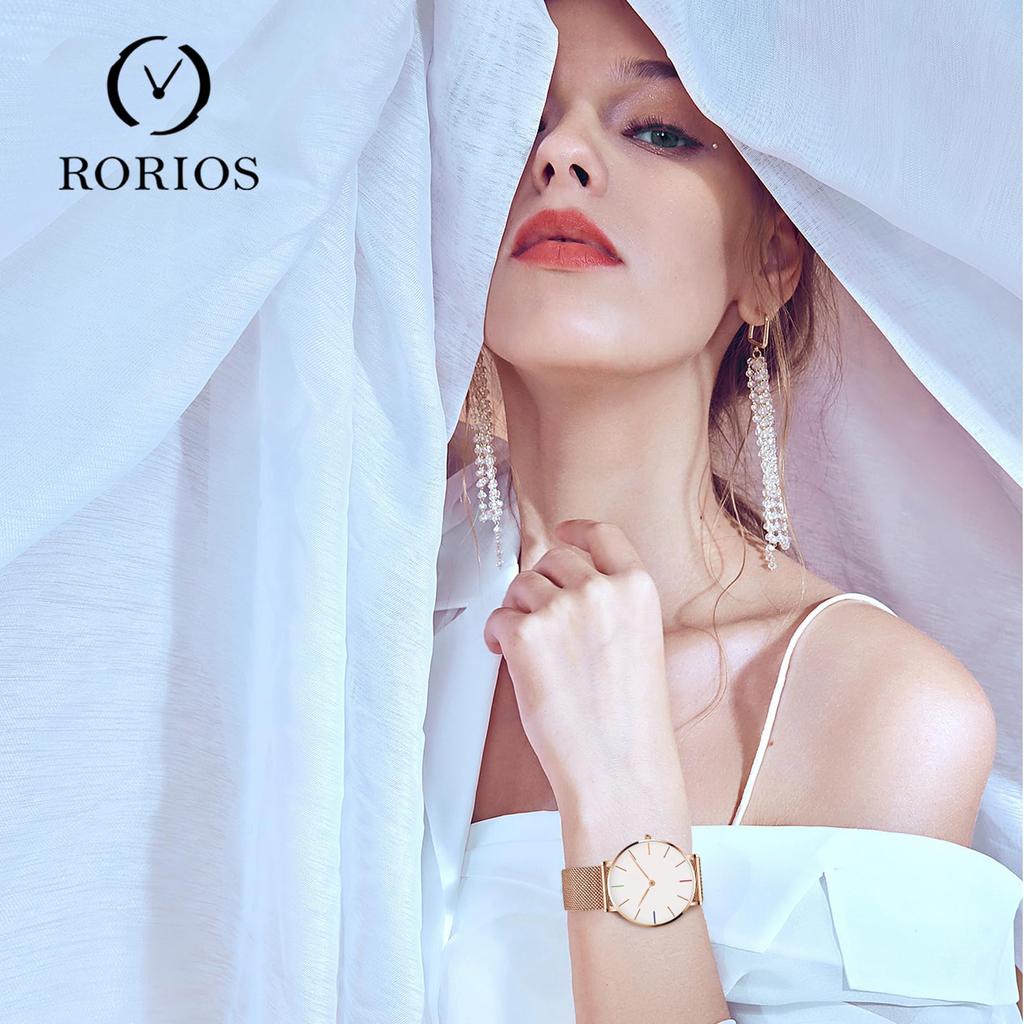 RORIOS Women's Watch Simple Analog Water Resistant Japan Quartz Mesh Band Stylish Casual Work School Watch for Women White C