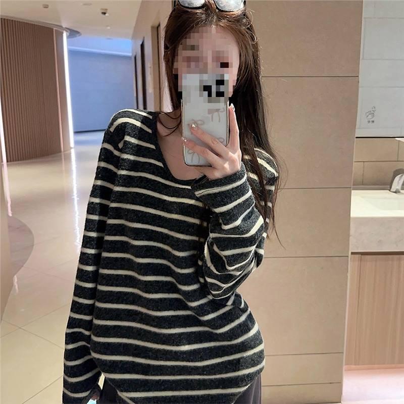 

Women s Winter Striped Color Block Loose Long Sleeve Base Layer Top Extra Large
