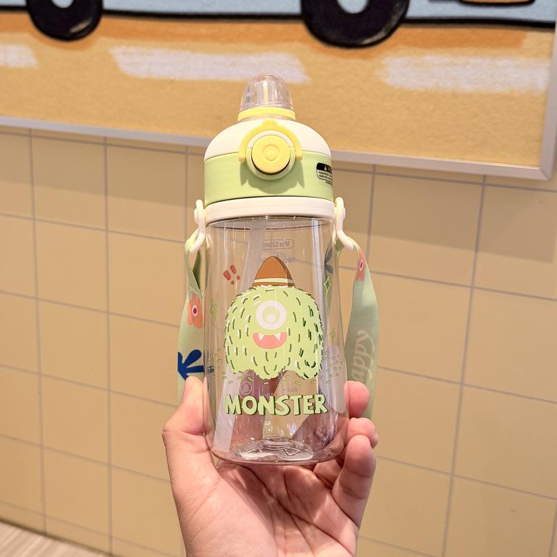Tirtan Children's Cartoon Straw Cup - Portable Bounce Lid Plastic Water Bottle for Cute Students, Outdoor Sports, On-the-Go