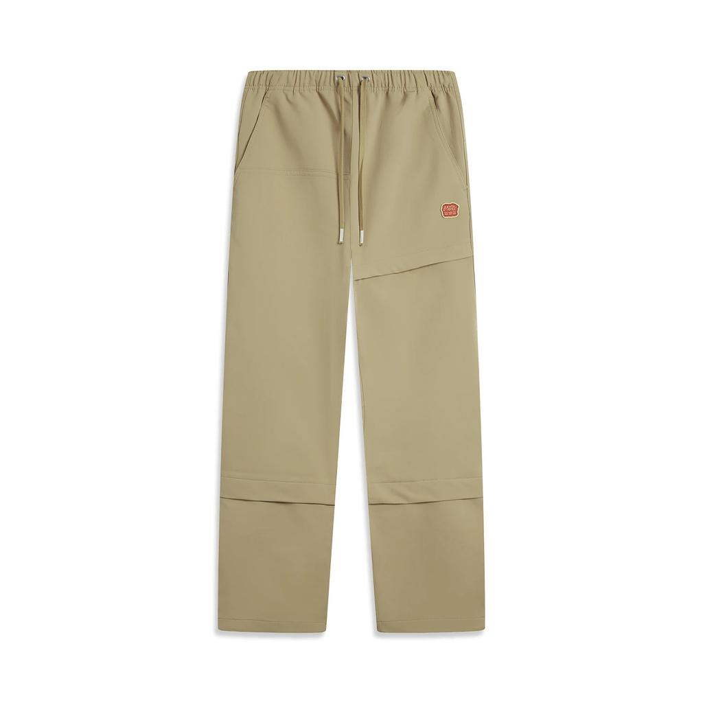 Li Ning Badfive Solid Mid Waist Drawstring Comfortable Breathable Casual Pants Men bottoms Khaki AYKUA23-3