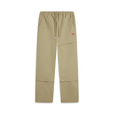 Li Ning Badfive Solid Mid Waist Drawstring Comfortable Breathable Casual Pants Men Bottoms Khaki AYKUA23-3