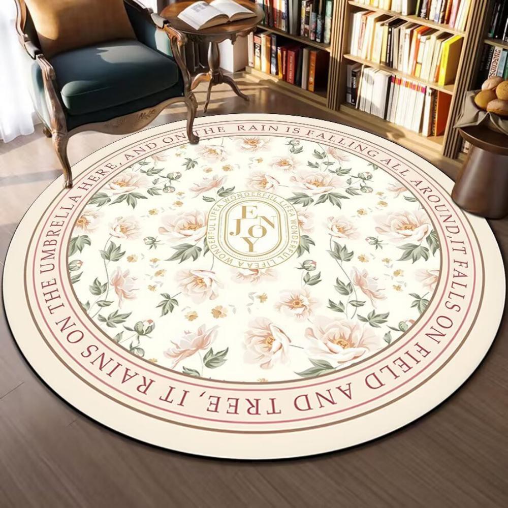 Elegantní kulatý koberec s květinovým vzorem ve francouzském stylu Koberec pod pohovku do obývacího pokoje Domácí dekorace Ložnice Noční měkký koberec Pletený koberec Koberec na čtení Podložka na jógu