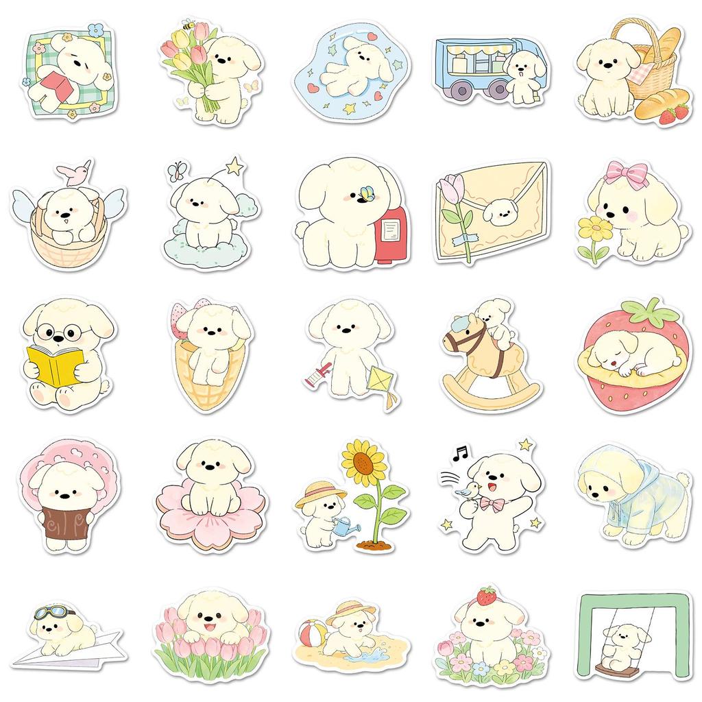 52 Hand-Drawn Cute Spring Puppy Stickers - Original Pet Animal Decor for Journals
