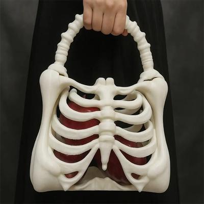 Bolso de Huesos de Esqueleto Impreso en 3D Bolso de Esqueleto Gótico Bolso Espeluznante Realista de Caja Torácica Bolsillo Funcional Fiesta Temática de Halloween