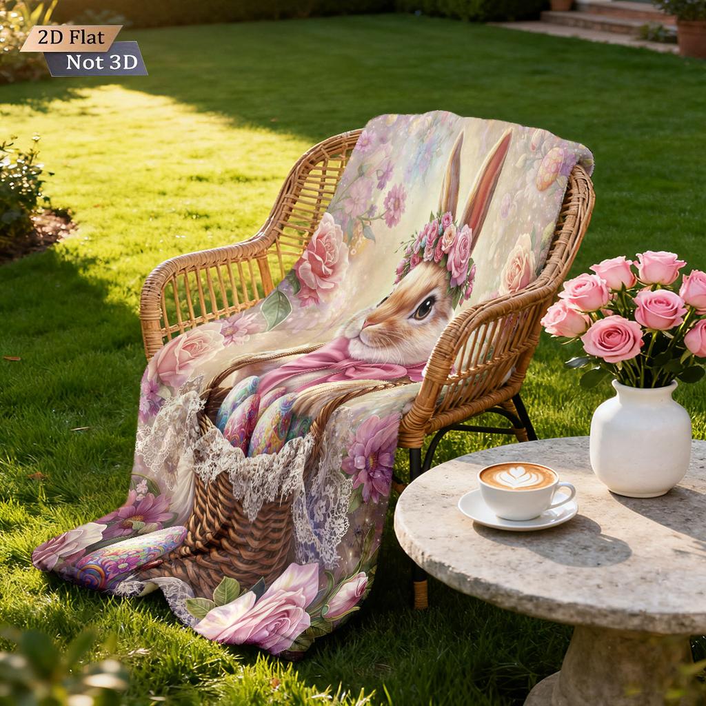 1pc Easter Cartoon Rabbit Printed Flannel Blanket With Various Sizes Soft And Comfortable Nap Cover Machine Washable