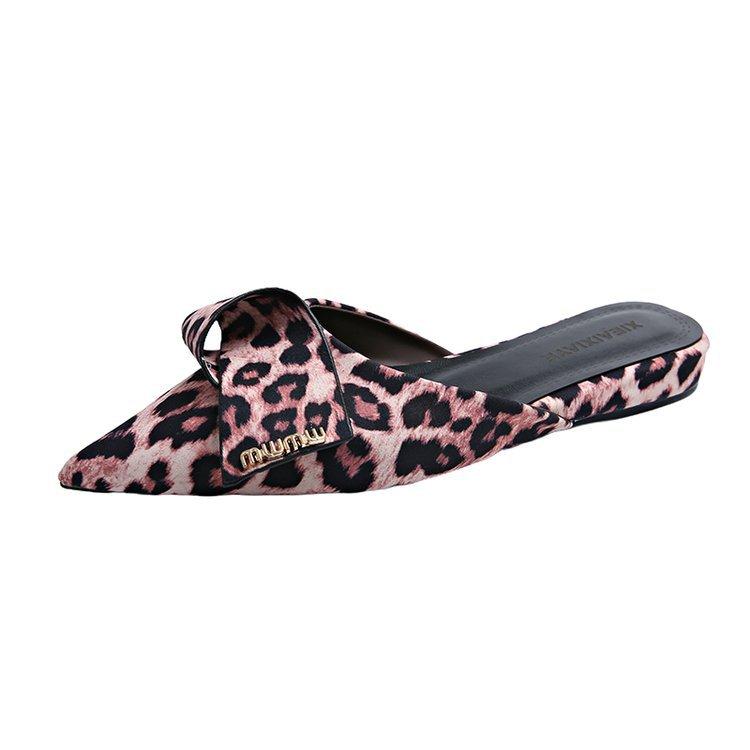 

Flat-bottomed temperament bag head half slippers women s shoes leopard print outer wear 2025 new spring and summer French Mary Jane half-tray single 39 леопард друку кольору