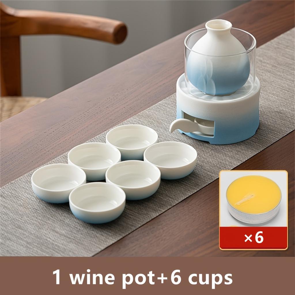 Set Heatable Japanese Sake Set 1pc 10.14oz Tokkuri Bottle With Heater 6pcs Ochoko Cups Exquisite Drinking Set Drinkware Christmas Gifts New Year Gifts