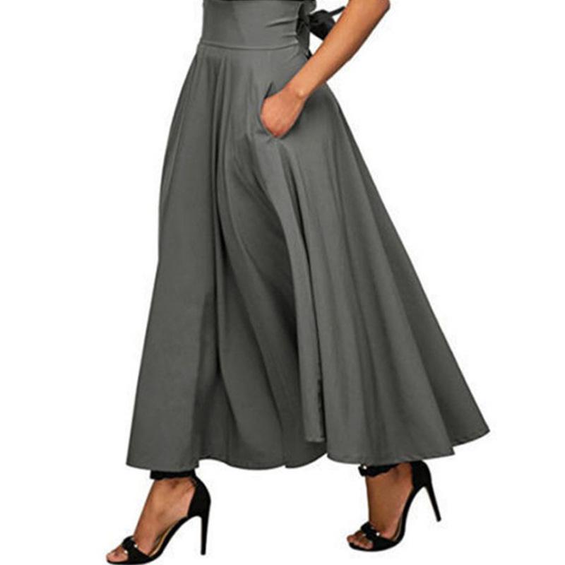 Women's 2026 Spring Waist-Cinched Ankle-Length Skirt - European and American Style Tie-Up Solid Color Design
