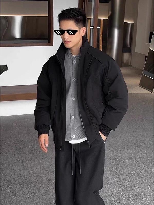 Men's Retro Stand Collar Winter Cotton Jacket - Thick Padded Coat