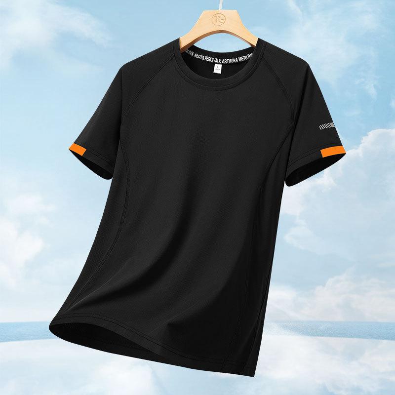 Herr Snabbtorkande T-shirt Herr Sommar Is-Siden Andningsbar Topp Löpning Fitness Lös Sportkläder