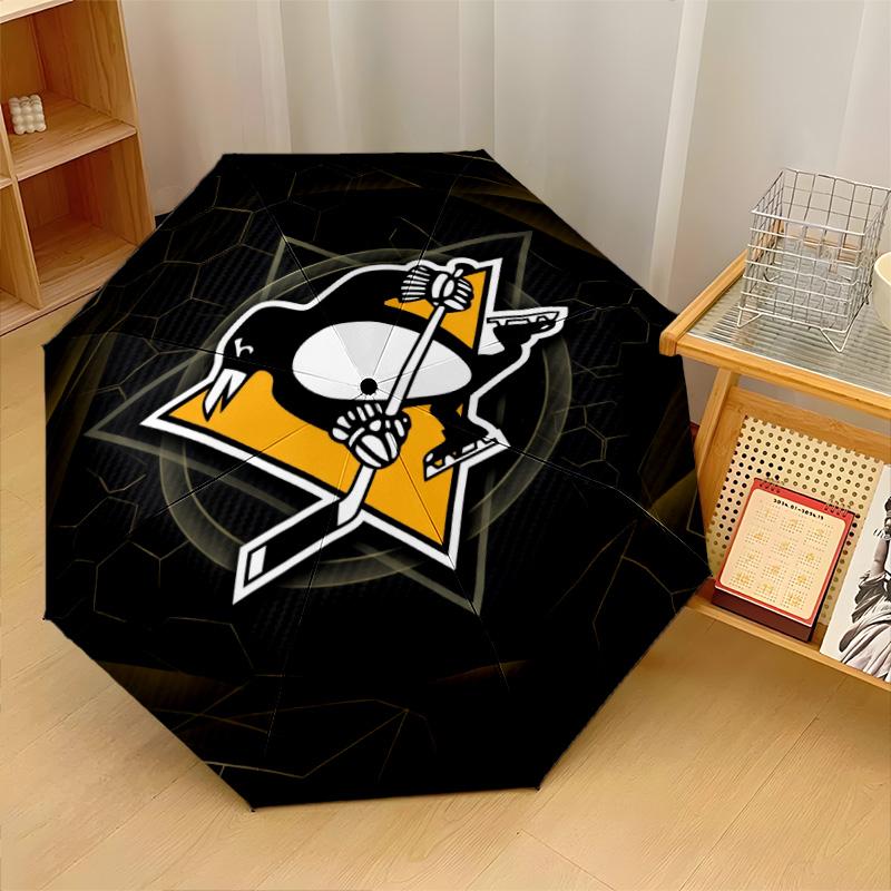 Pittsburgh Penguins Print Auto 8?Ribs Folding Umbrella Wind Resistant Lightweight Automatic Umbrella For Daily Travel