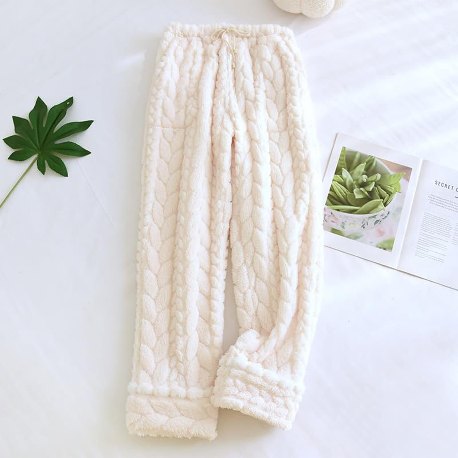 

Women s Fleece Wide-leg Pants, High-waisted Drape Glutinous Rice Pants, Casual Straight-leg Thickened Woolen Pants L бежевый