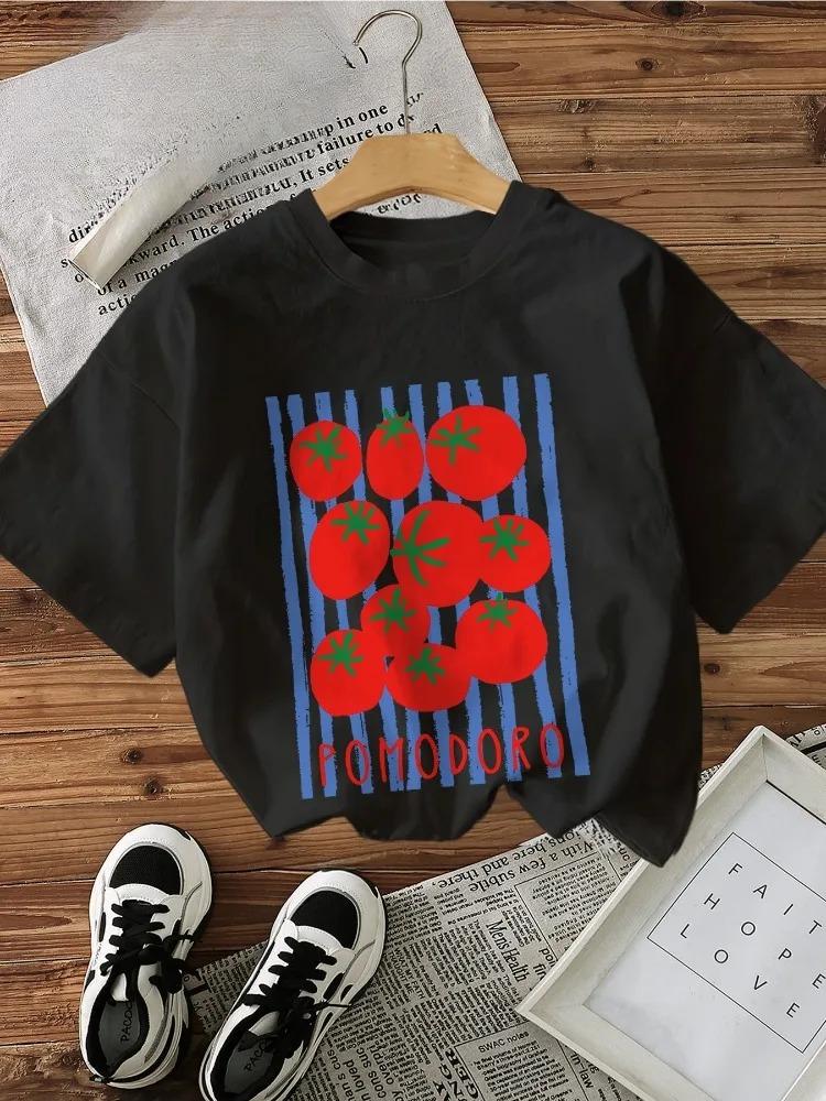 Bequemes und frisches Wind-T-Shirt mit Streifen und Tomaten-Print, Unisex, kurzärmelig, lässig, Rundhalsausschnitt