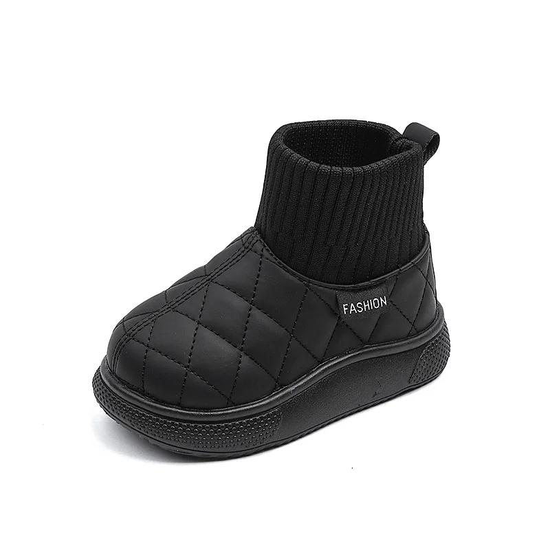 

Boys Girls Flat Shoes Non-slip for Winter Children Warm Boots with Thick Cotton Kids Snow Boots Solid Color 21 чорний
