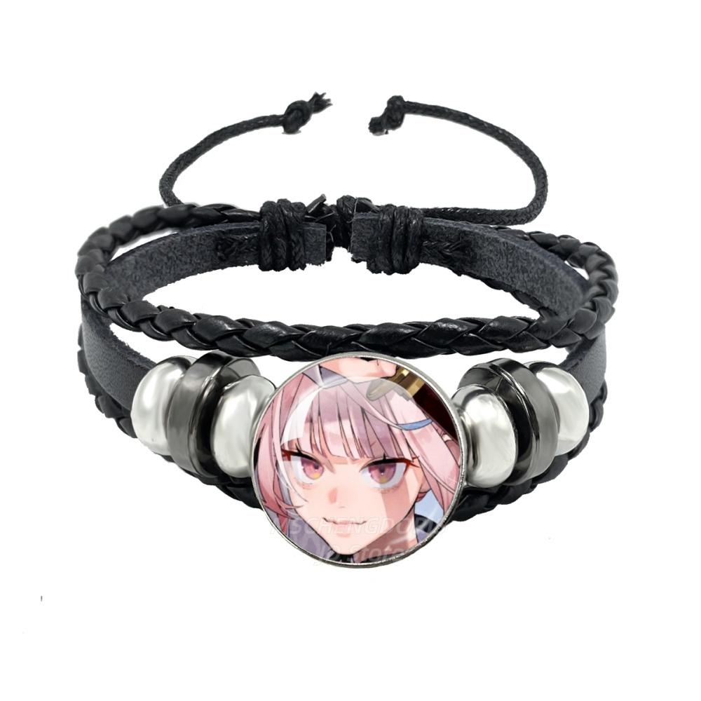 Manga Gokurakugai Cartoon Character Glass Cabochon Black Leather Bangle Bracelet Jewelry Charm Fans Gift MS013