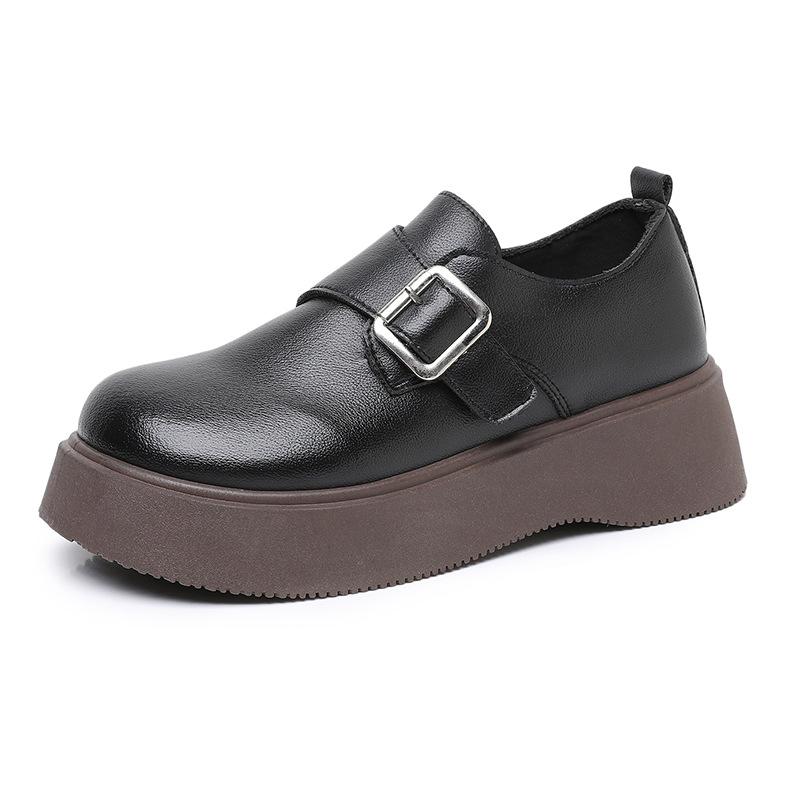 

Модные Универсальные Ретро Женские Лоферы - Стремя Одной Ноги Толстая Подошва Мягкие Эластичные Увеличение Роста Удобные Популярные Не Устают Кожаные Туфли 39