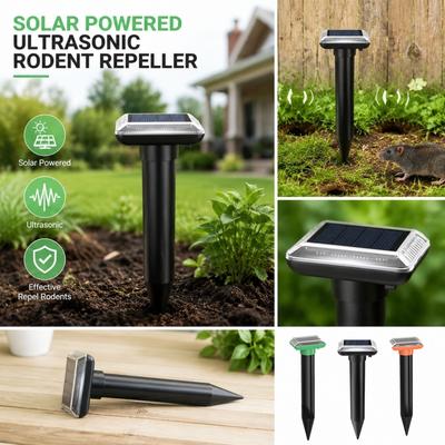 Solar Powered Ultrasonic Pest Repeller Outdoor Rodent Repellent Device Waterproof Ground Spike Design for Garden Lawn Patio