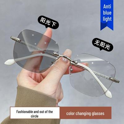 Photochromic Anti-Blue Light Rimless Reading Glasses for Women - Large Frame, Slimming Design