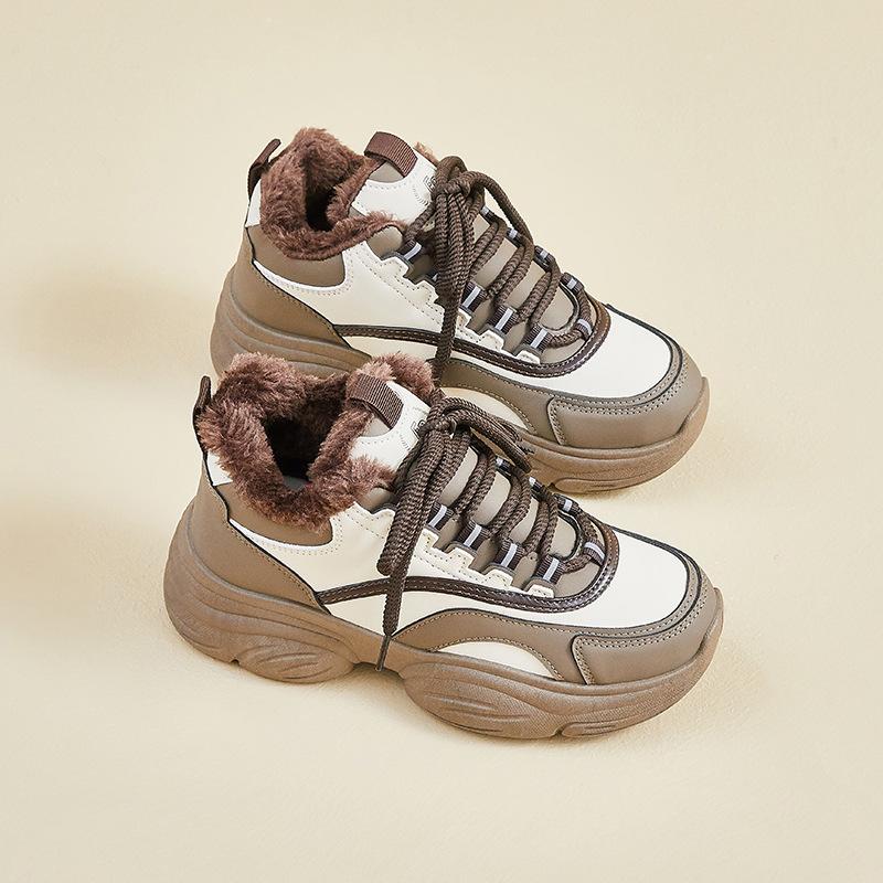 

Warm Plush High Top Sneakers Woman 2026 Winter Fashion Outdoor Height Increase Casual Shoes Warm Hiking Women Platform Boots 35 хакі