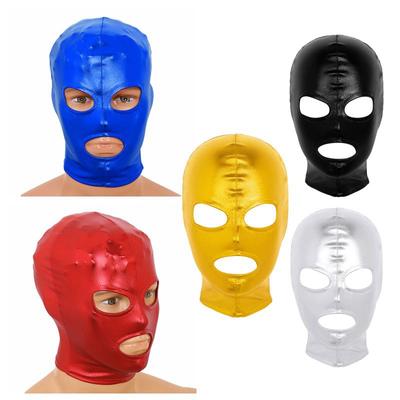 Unisex Latex Shiny Metallic Open Eyes and Mouth Headgear Full Face Mask Hood for Role Play Costume