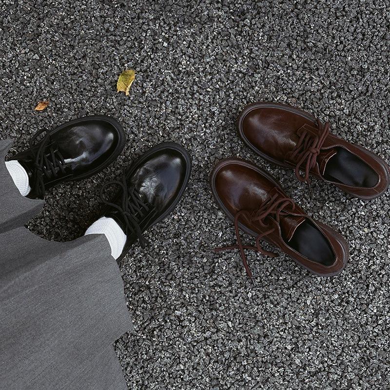 Cowhide version~ Genuine leather commuting small leather shoes for women's spring and autumn new versatile thick-heeled single shoes with thick soles
