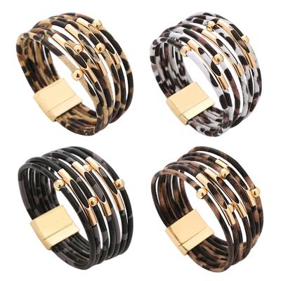 Bracelet for Women  Multi-layer Leopard Pattern Leather Rope Magnetic Clasp Bangles Female Gift