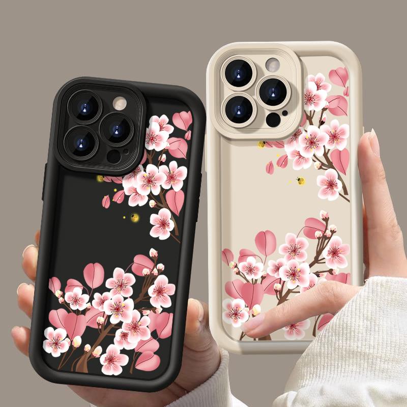 Für iPhone 16 Pro Max 15 Pro 14 Plus 13 12 11 XS 8 7 Telefonhülle Rosa Blumendruck Matte Stoßfeste Linsenschutz TPU Weiche Stoßstangenabdeckung