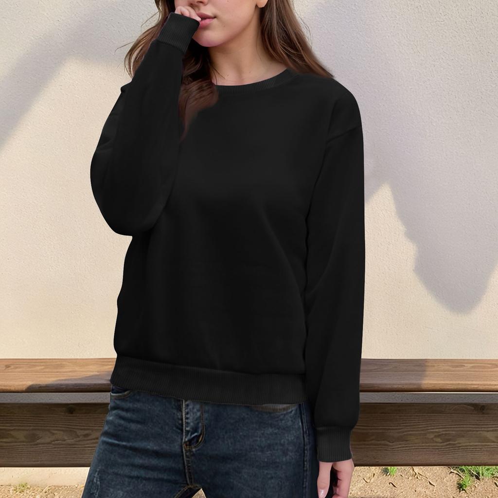 Damen Casual Fashion Top Einfarbig Rundhals Langarm Pullover Top