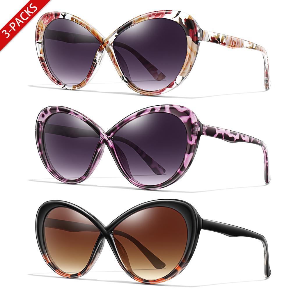 3 Paar Damen Trendige Radsport-Sonnenbrillen Niedliche Lässige Ovale Gläser Outdoor Einkaufen Party Reise Selfie Urlaub