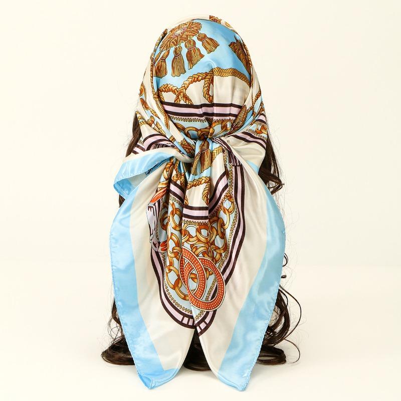 

Vintage Ring Satin Printed Versatile Square Scarf Daily Fashion Multifunctional Ladies Decorative Shawl Scarf 88*88cm