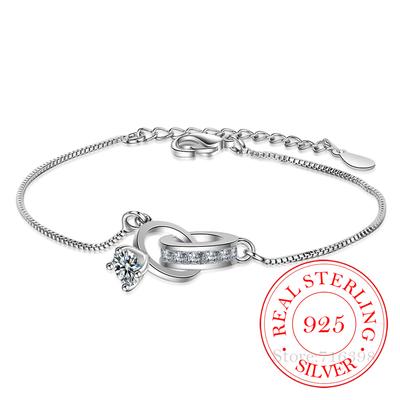 Prosta Moda Srebro Próby 925 Kryształ Podwójne Pierścienie Bransoletka z Zawieszkami Dla Kobiet biżuteria na przyjęcie weselne Prezent pulseira jljflka