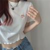 2024 Summer Embroidered Ear-Edge Slim Crop Top for Women
