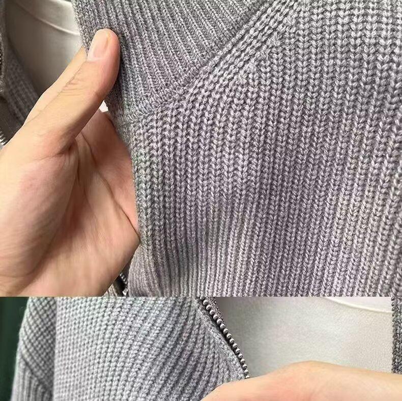 Men's Slim Fit Zip-Up Cardigan - Autumn Knit Sweater with Half-High Collar