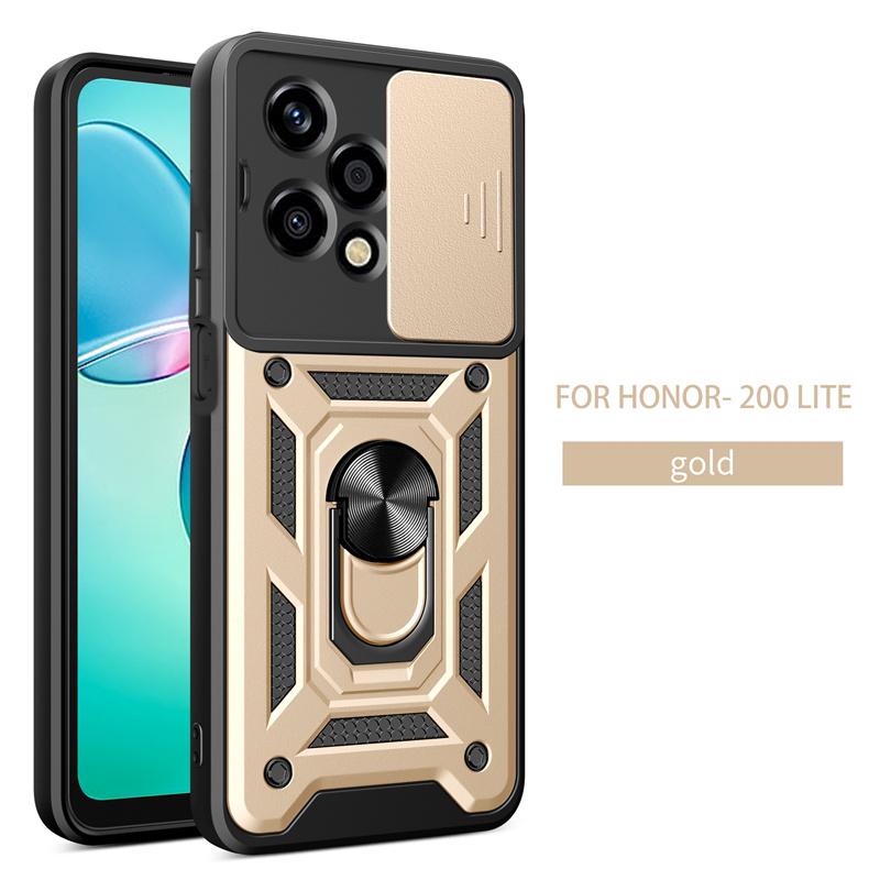 Armor Funda For Honor 200Lite Case Shockproof Armor Slide Camera Protect Phone Case For Honor 200 Lite 5G Ring Stand Back Cover