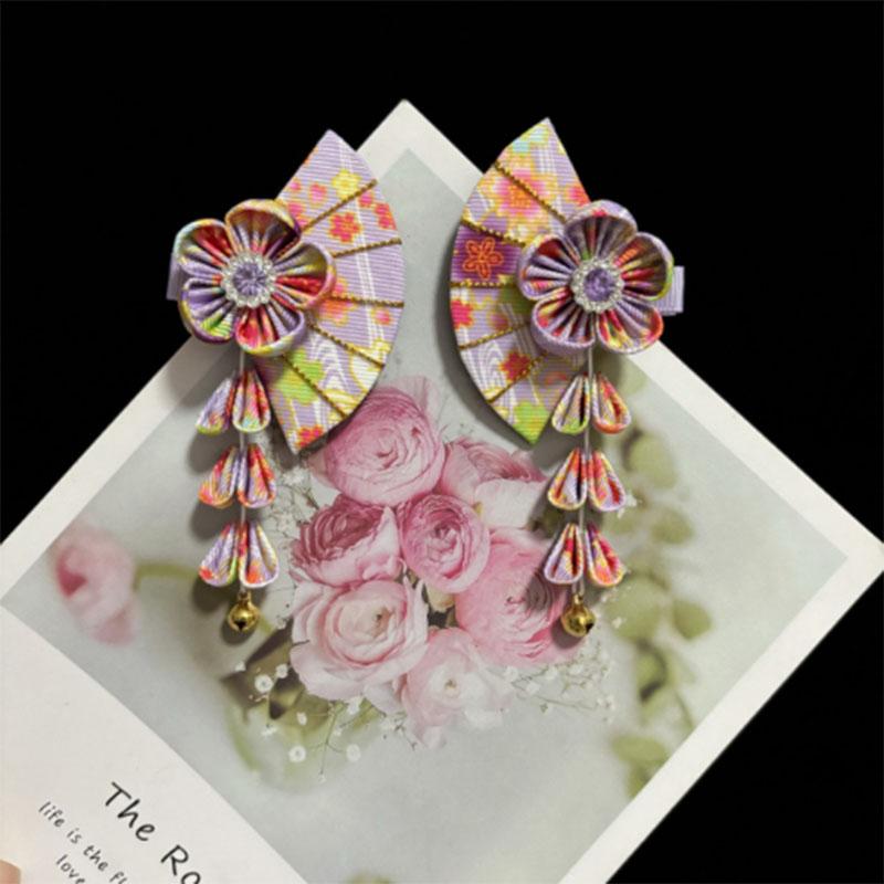 2PC Japanese Style Hairpin Flower Tassel Hair Clips Kimono Hair Accessories for Women Hairpin Headdress Barrettes Hairpins