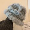 Rabbit hair hat women's autumn and winter thickened warm ear protection knitted hat loose big head circumference wool bucket hat shows small face